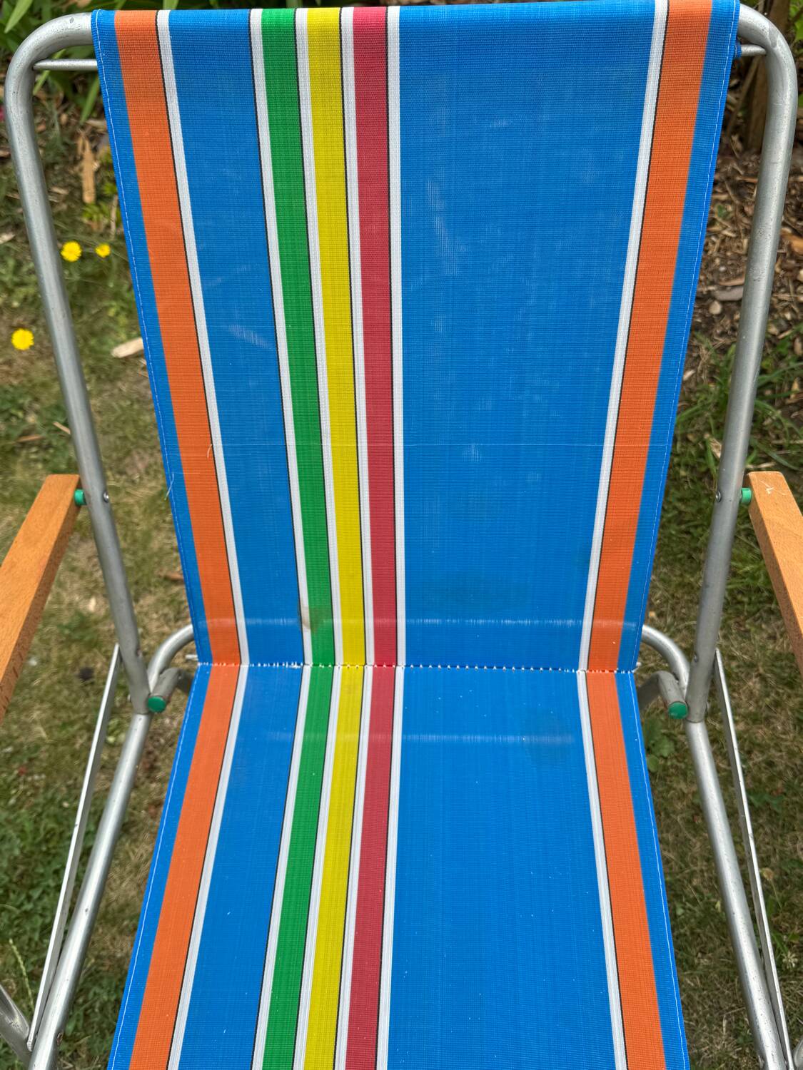 Pair of vintage nylon canvas folding garden armchairs