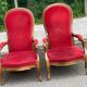2 Louis Philippe cabriolet armchairs in burgundy velvet wood from the 19th century.