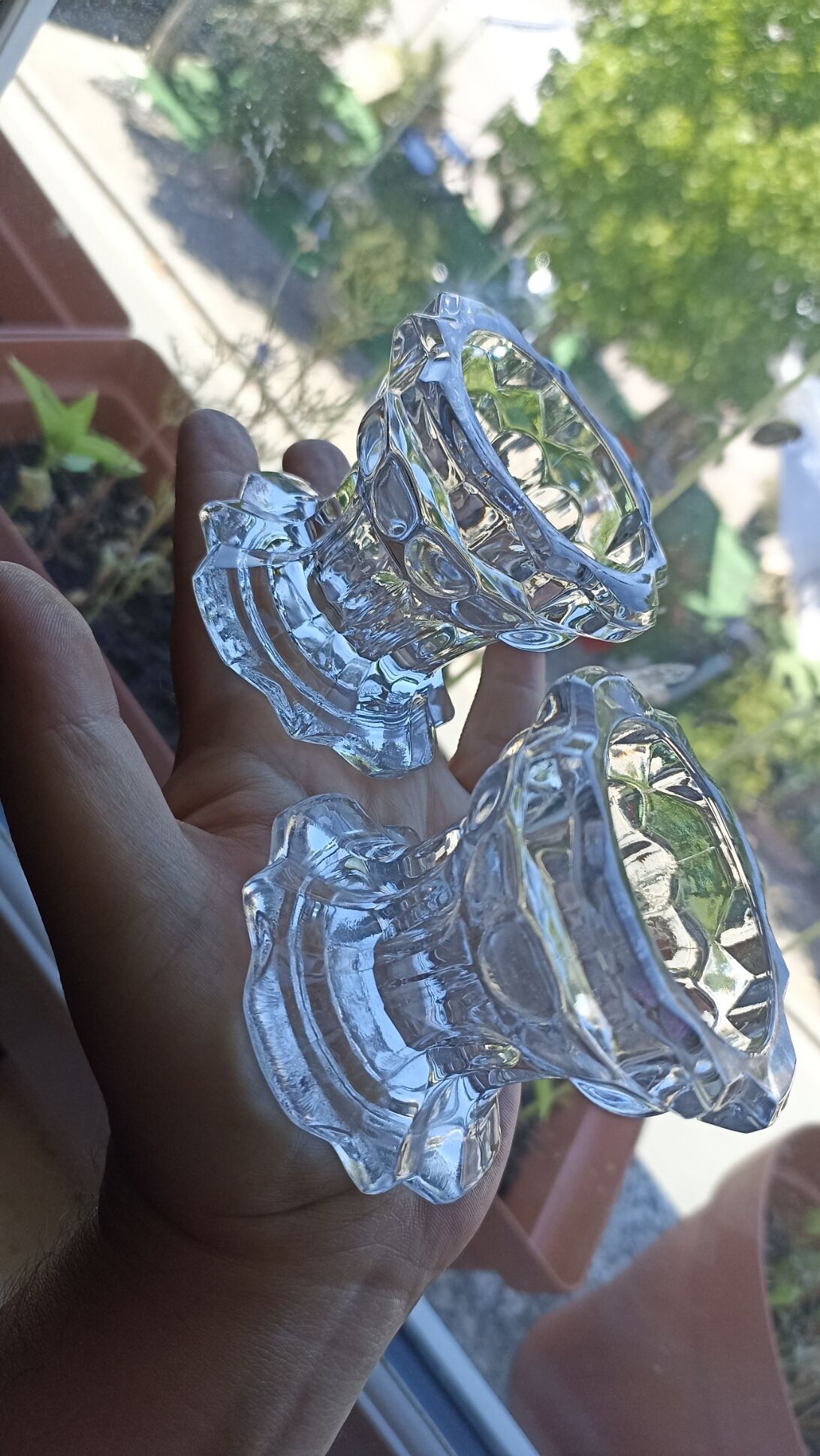 Pair of VMC candle holders in thick glass - Reims