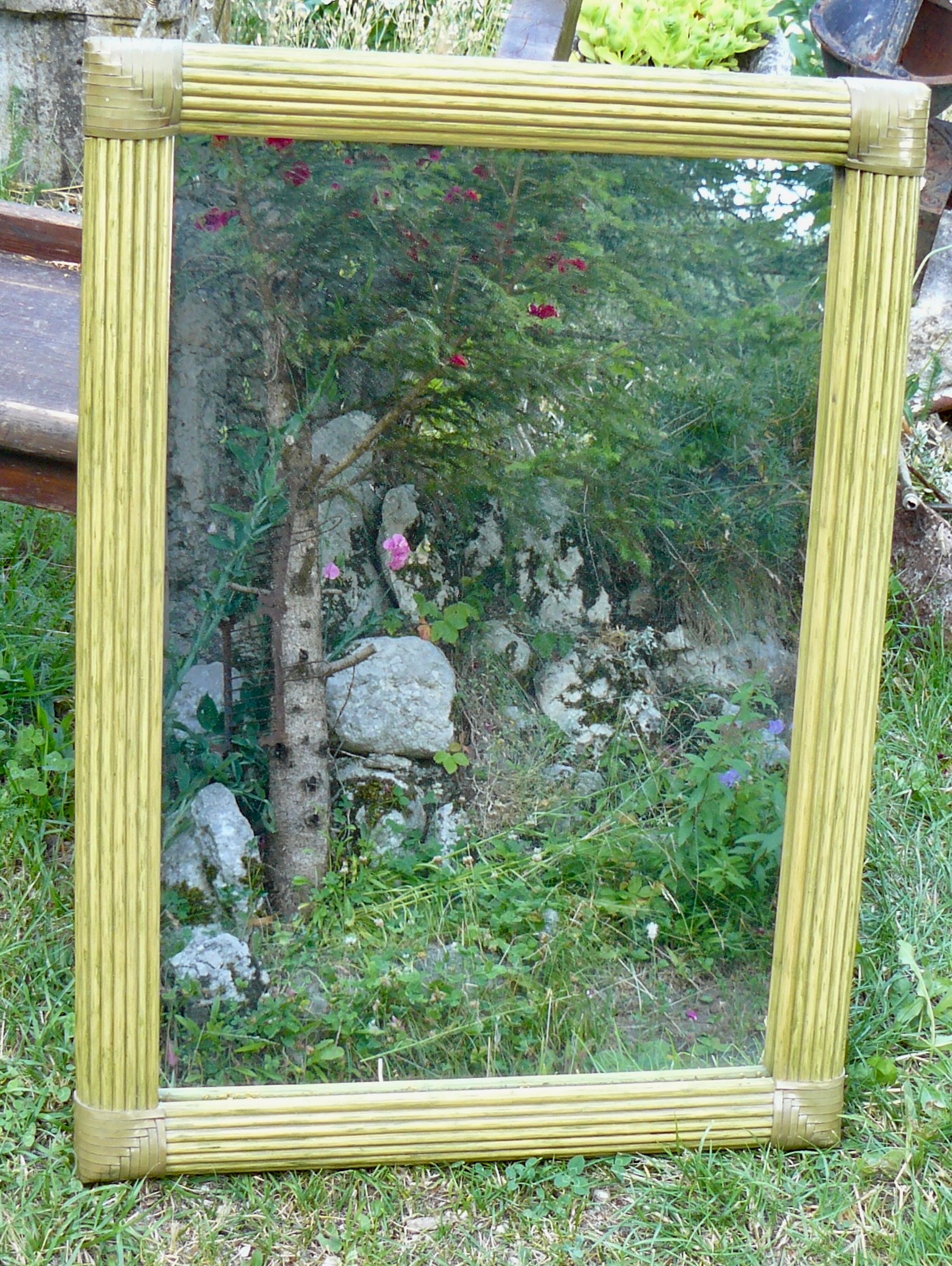 Rattan mirror Roche Bobois Maugrion vintage 1970-80