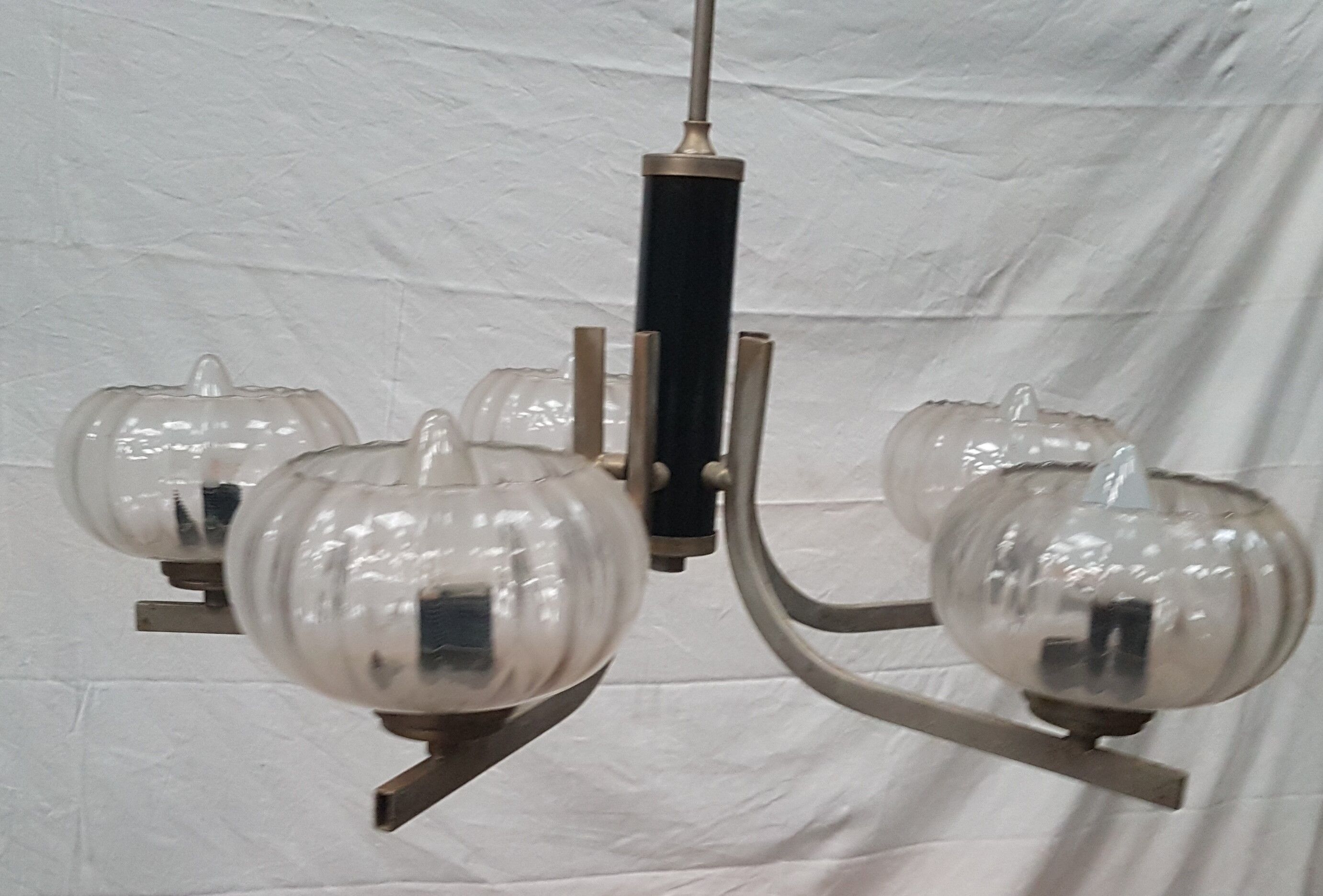 Art deco chandelier in metal and glass