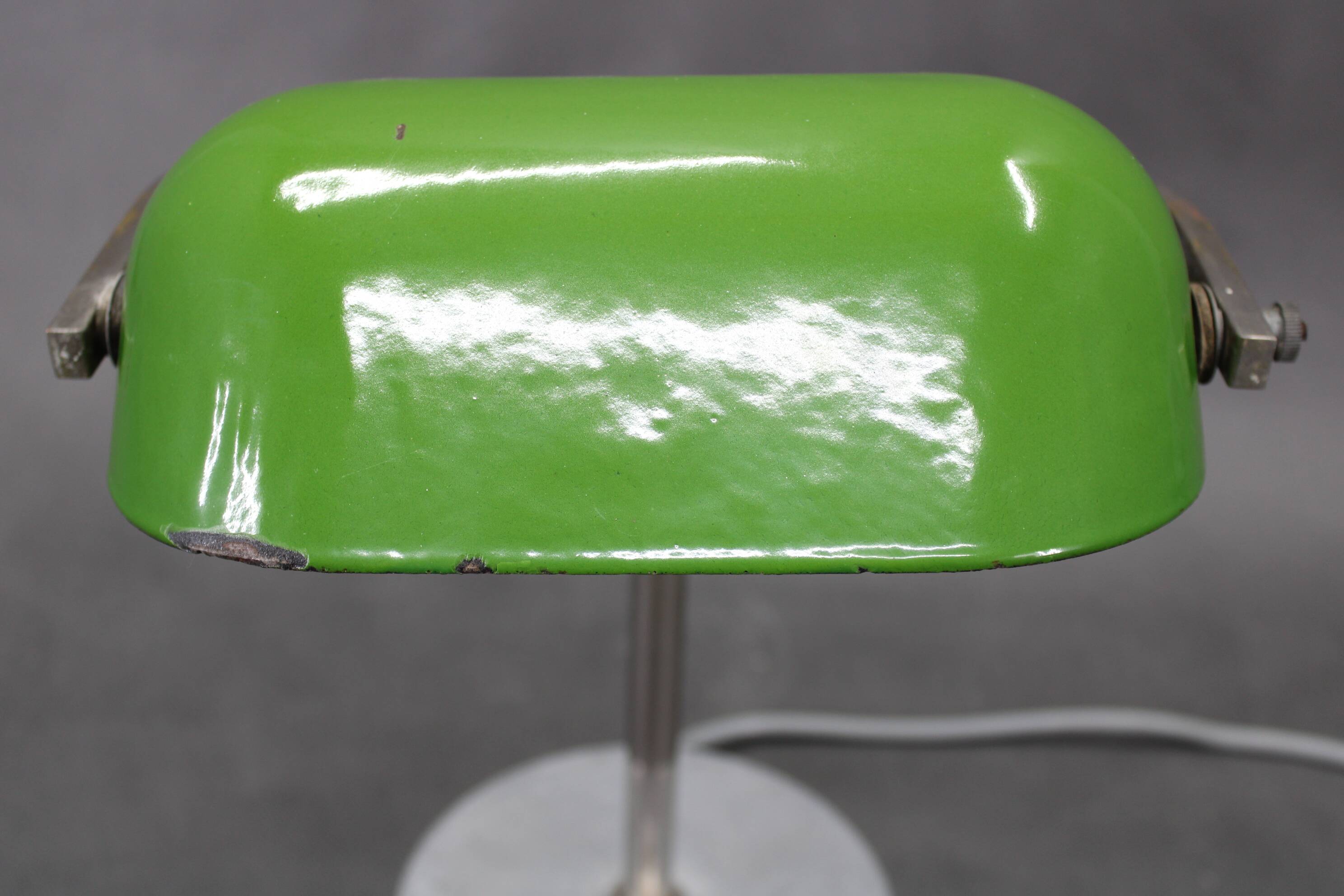 1940s Art Deco Nickel Banker Table Lamp, Czechoslovakia