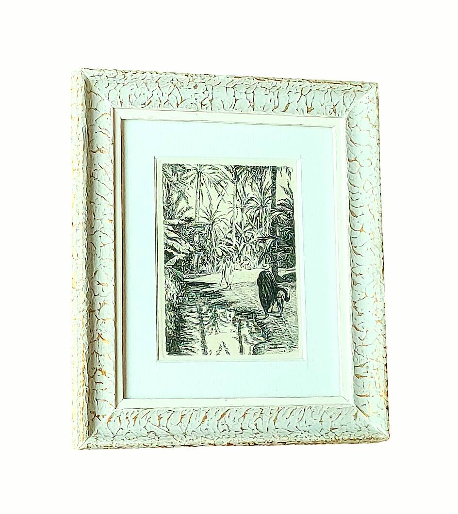 Painting signed frey? – etching – orientalist, oasis – period 1930