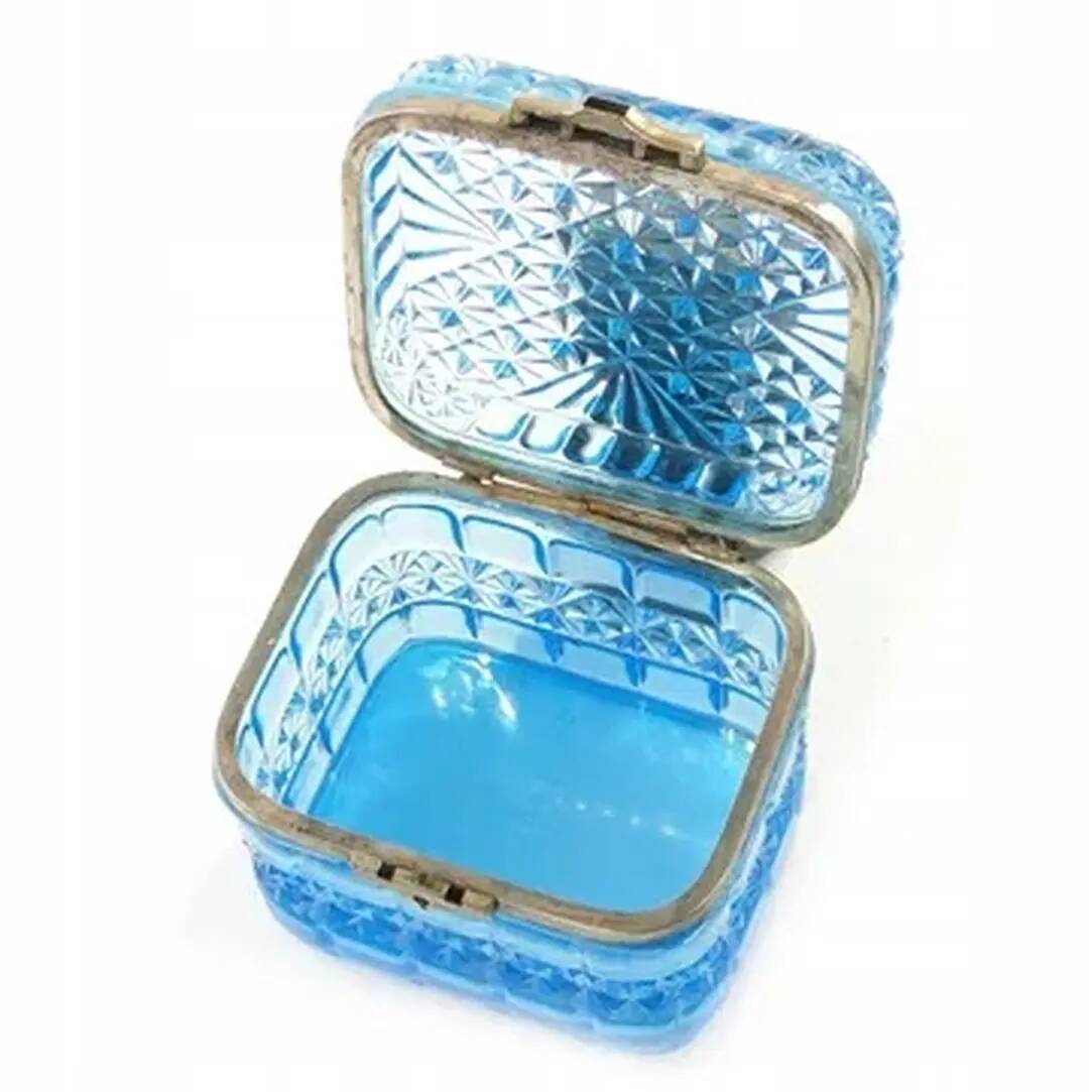 Art Deco bonbonniere, blue glass, Ząbkowice, Poland, 1930s