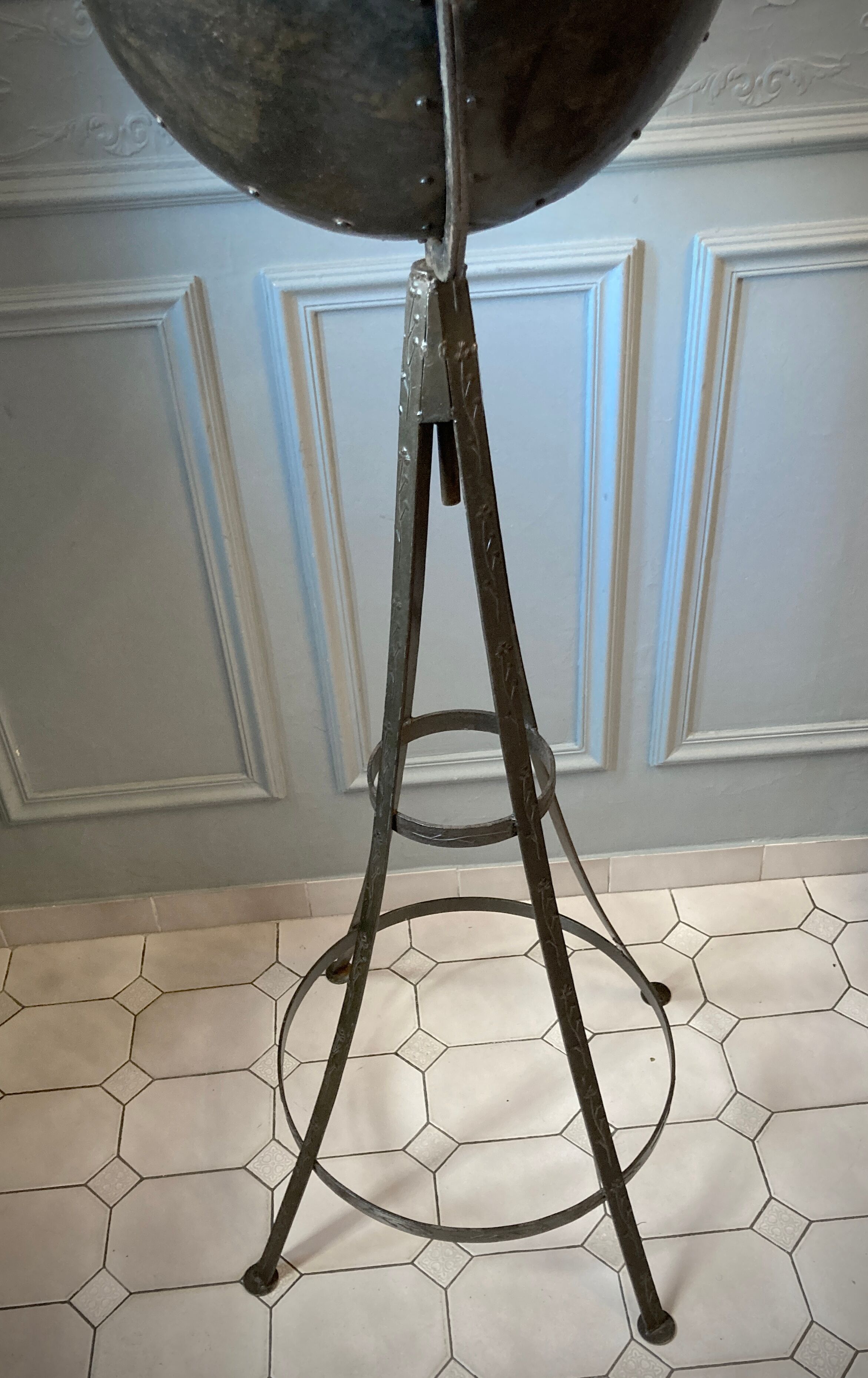 Atypical industrial furniture riveted sphere