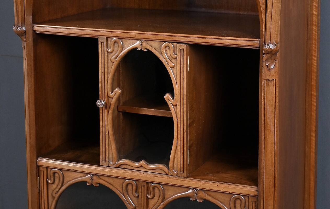 Rare Art Nouveau Light Walnut Display Cabinet – D