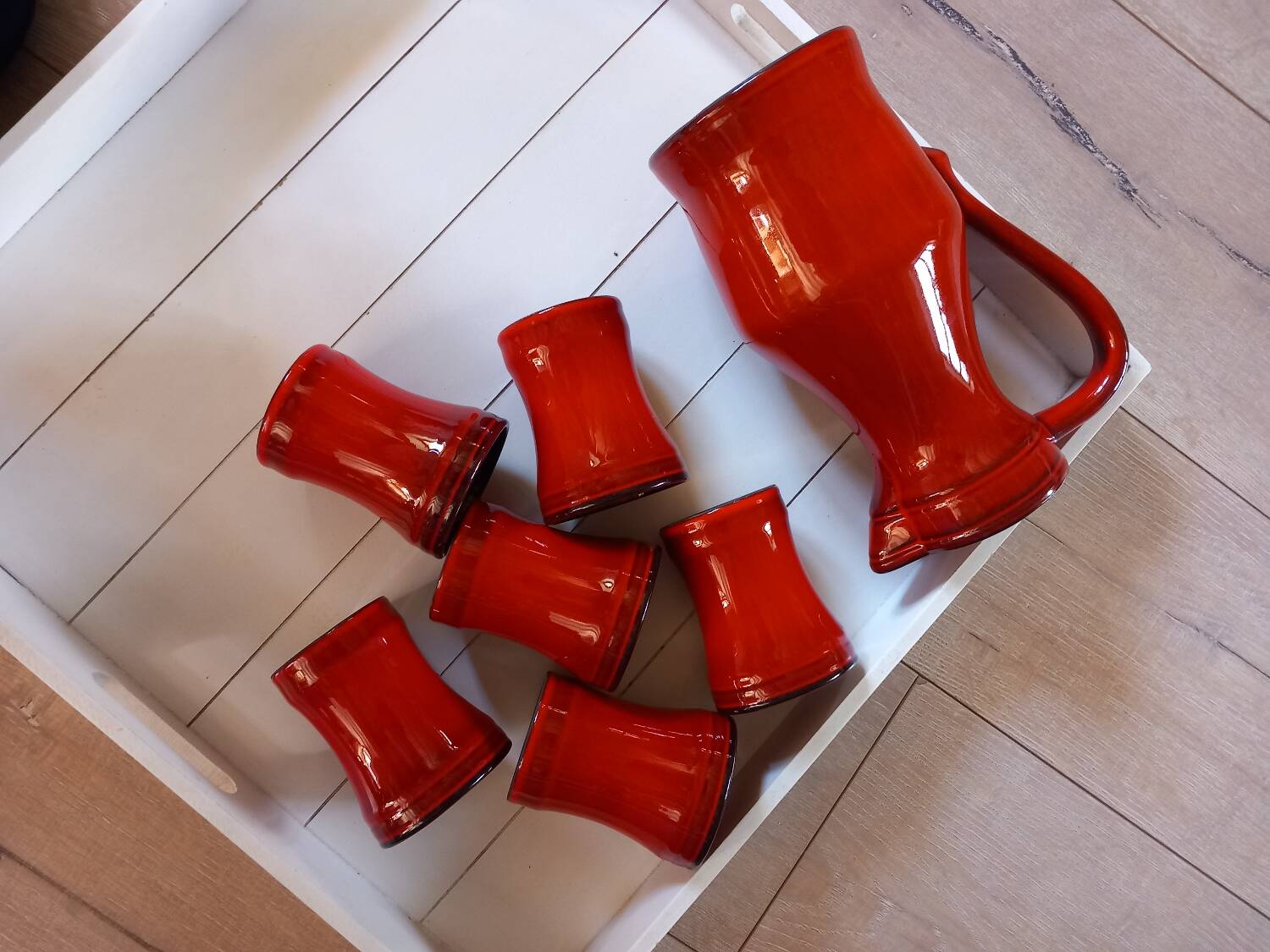 Pitcher and 6 old Elchinger mug glasses