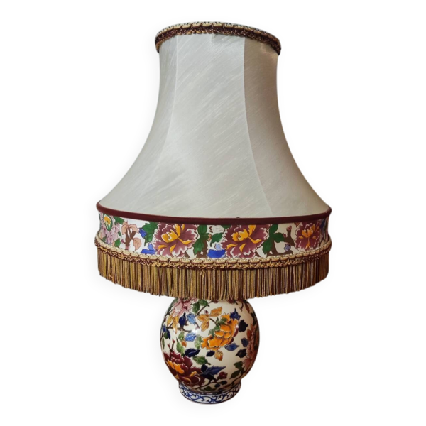 Lampe en faïence de GIEN décor pivoines — Beyit