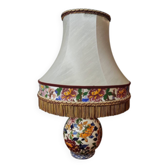 Lampe en faïence de GIEN décor pivoines