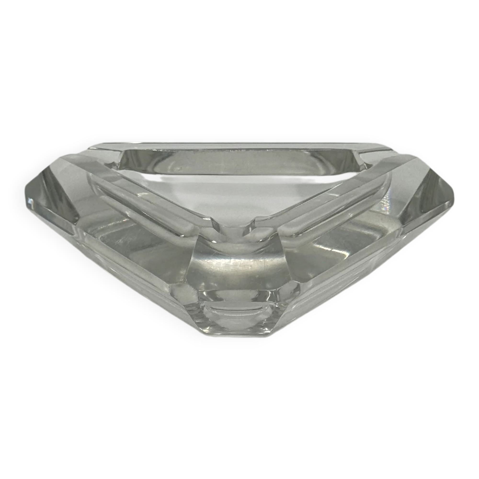 Cendrier vintage triangulaire en verre facetté