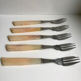 Set of 5 horn dessert forks 60s-70s