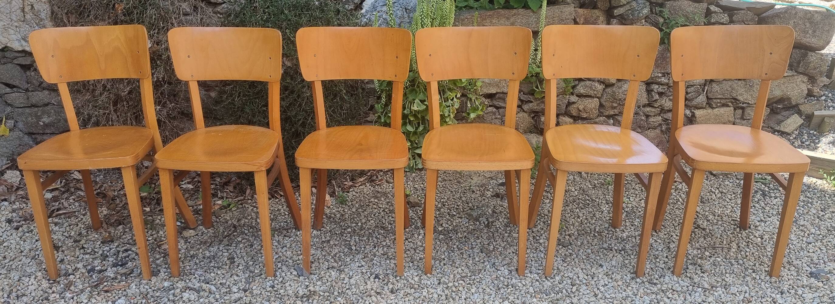 Lot de 6 chaises de bistrot Thonet, Tchekoslovaquie, vintage.