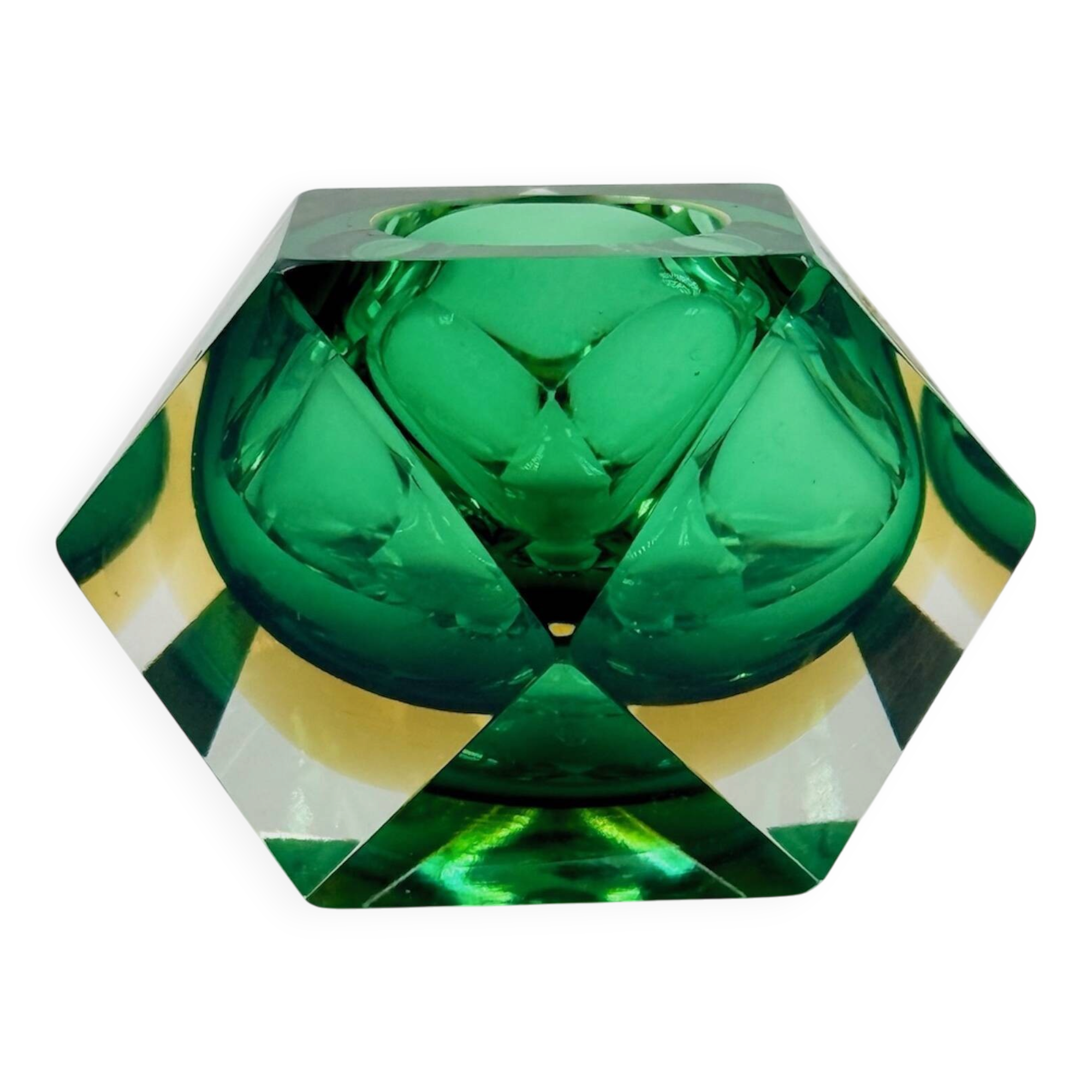 Vase géométrique Murano Sommerso en verre vert émeraude, années 1970