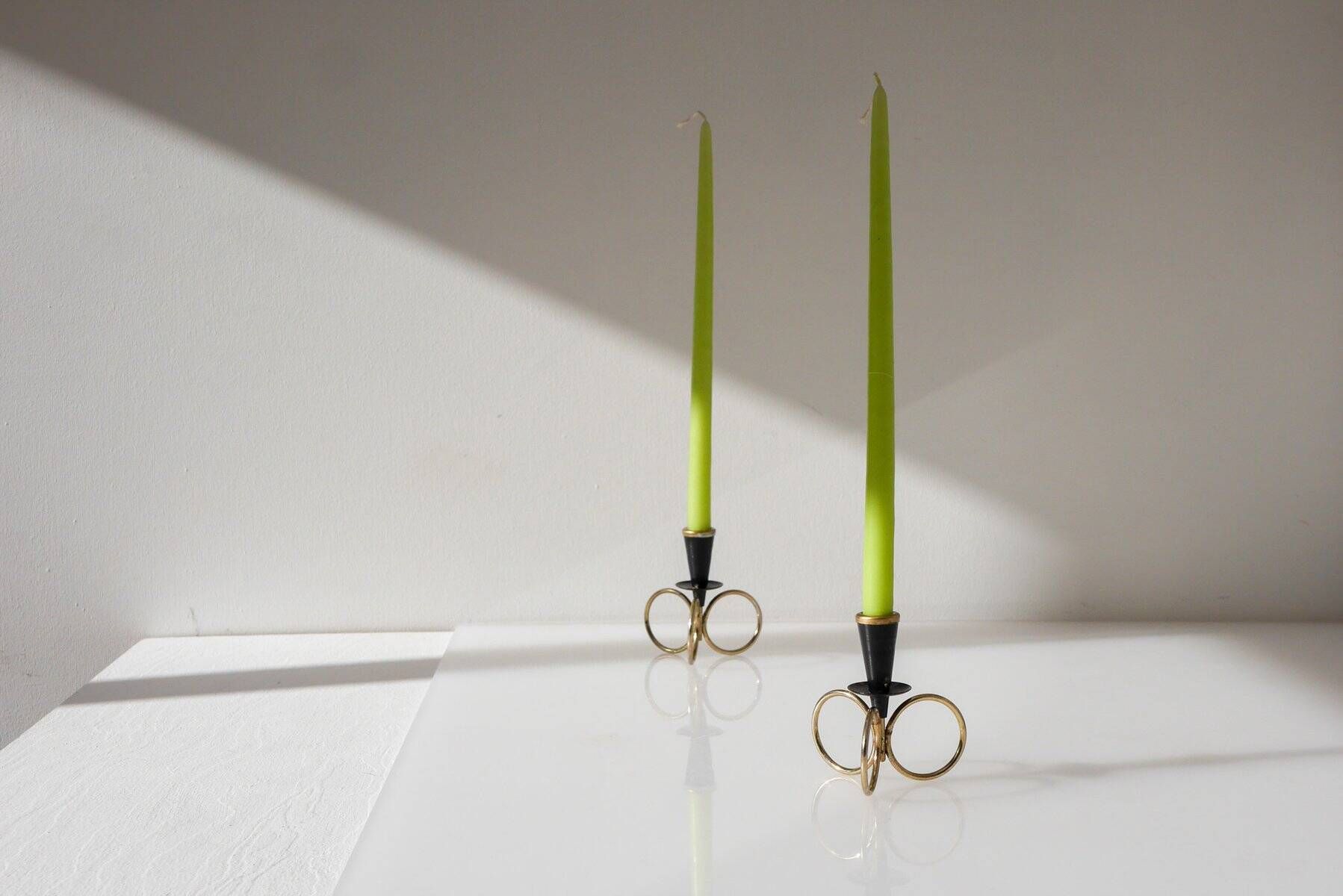 Mid-century modern metal candlestick holders by Gunnar Ander for Ystad Metal, Sweden, set of 2