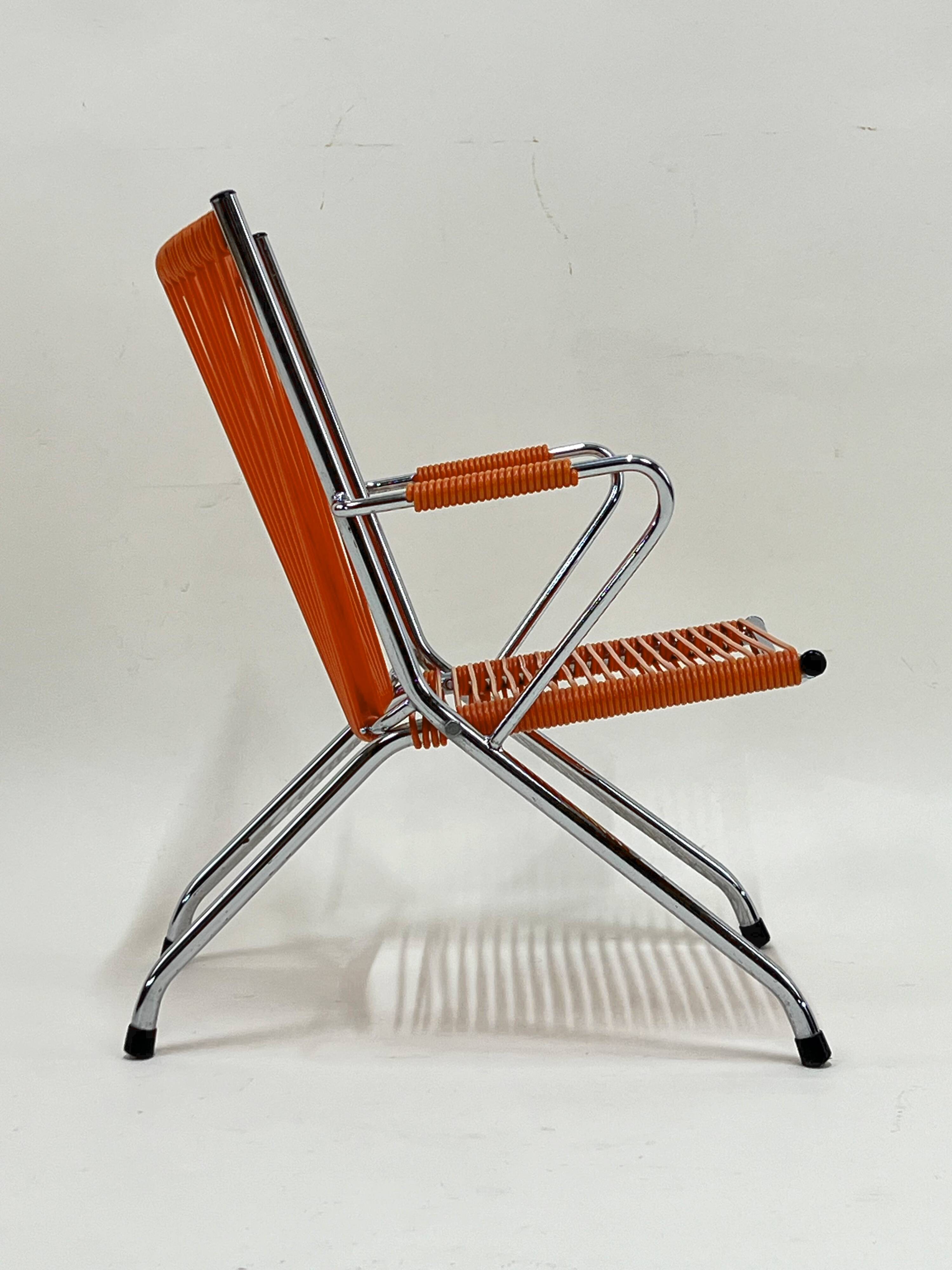 "Scoubidou" Orange Vintage 60's Folding Child's Armchair Chair