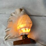 Vintage shell and teak lamp