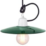 Old workshop enamel lamp in green, Poland, 1960s