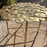 Carved brass coffee table with ginkgo decor
