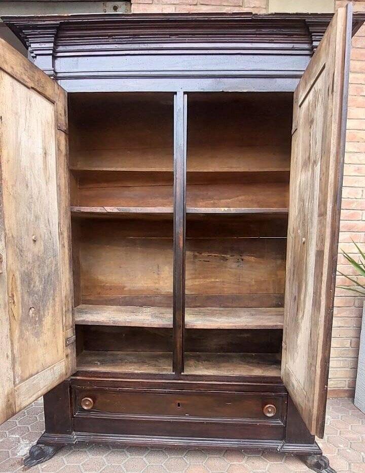 Antique 2-door walnut wardrobe, 17th century