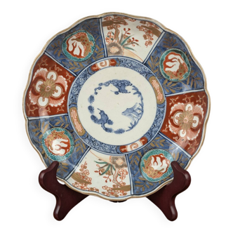 Signed Imari porcelain plate with Japanese lake and deer decoration, 19th century