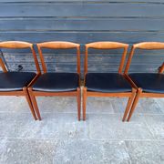 Set of 4 Scandinavian chairs by Johannes Andersen, Vamo Sonderborg, teak and imitation leather, 1960