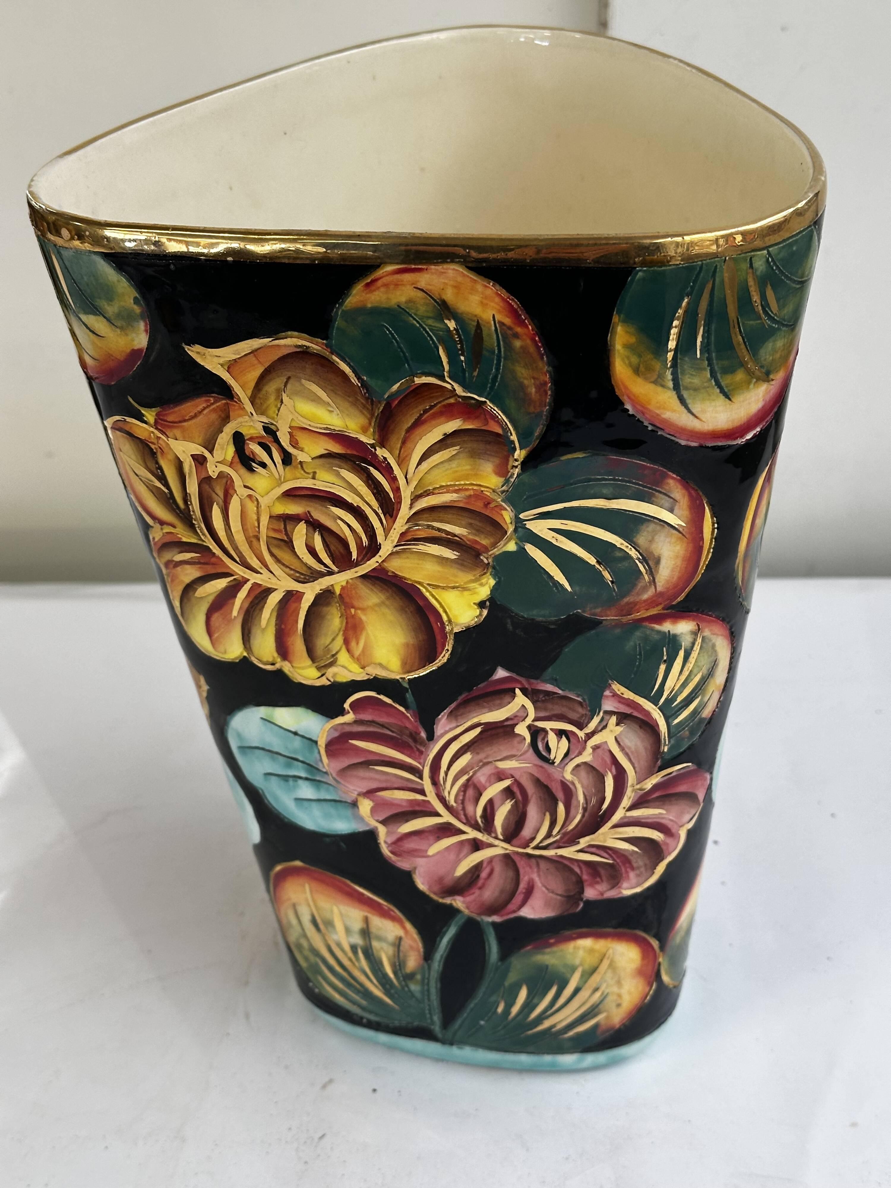 Grand Vase Vallauris Décor Floral peint à la main H 30 cm