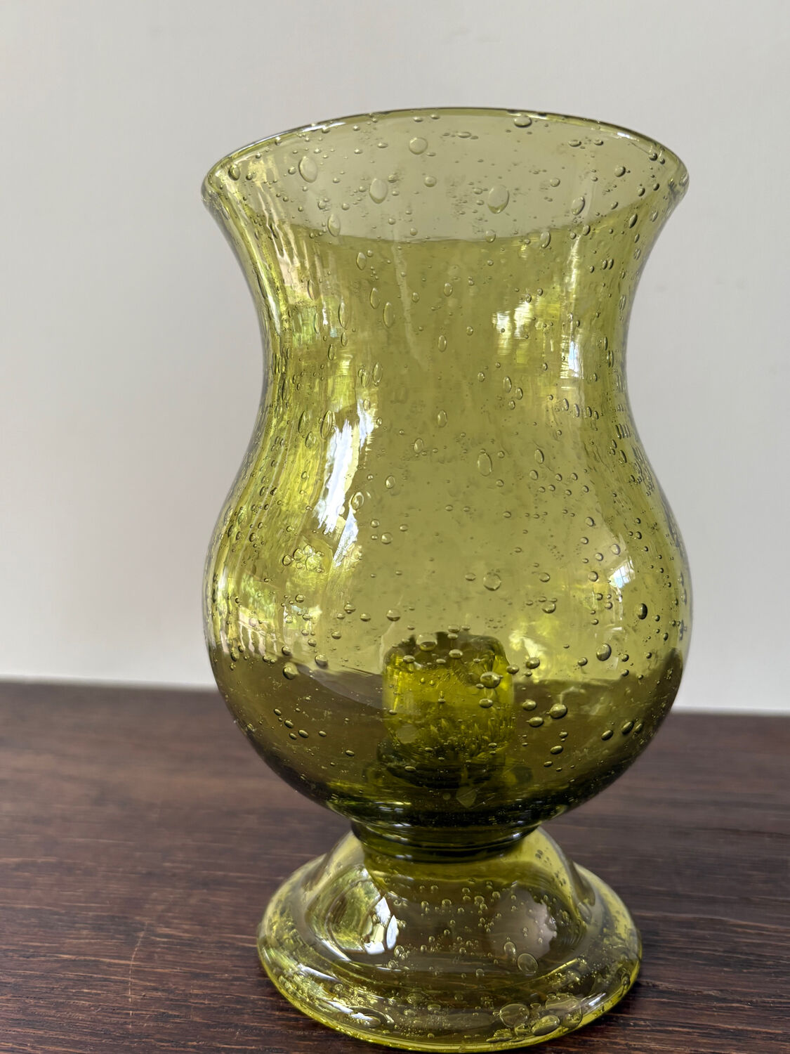 candle holder in biot green bubble glass from the 60s