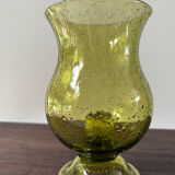 candle holder in biot green bubble glass from the 60s