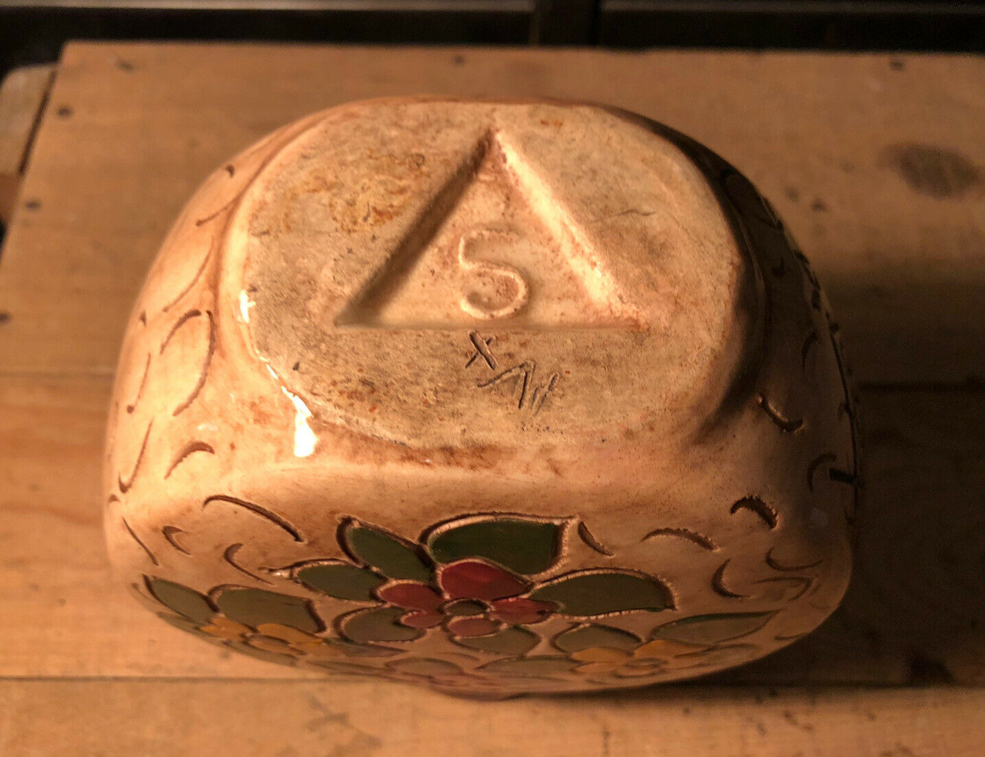 Ceramic pitcher with floral decoration signed Lucq