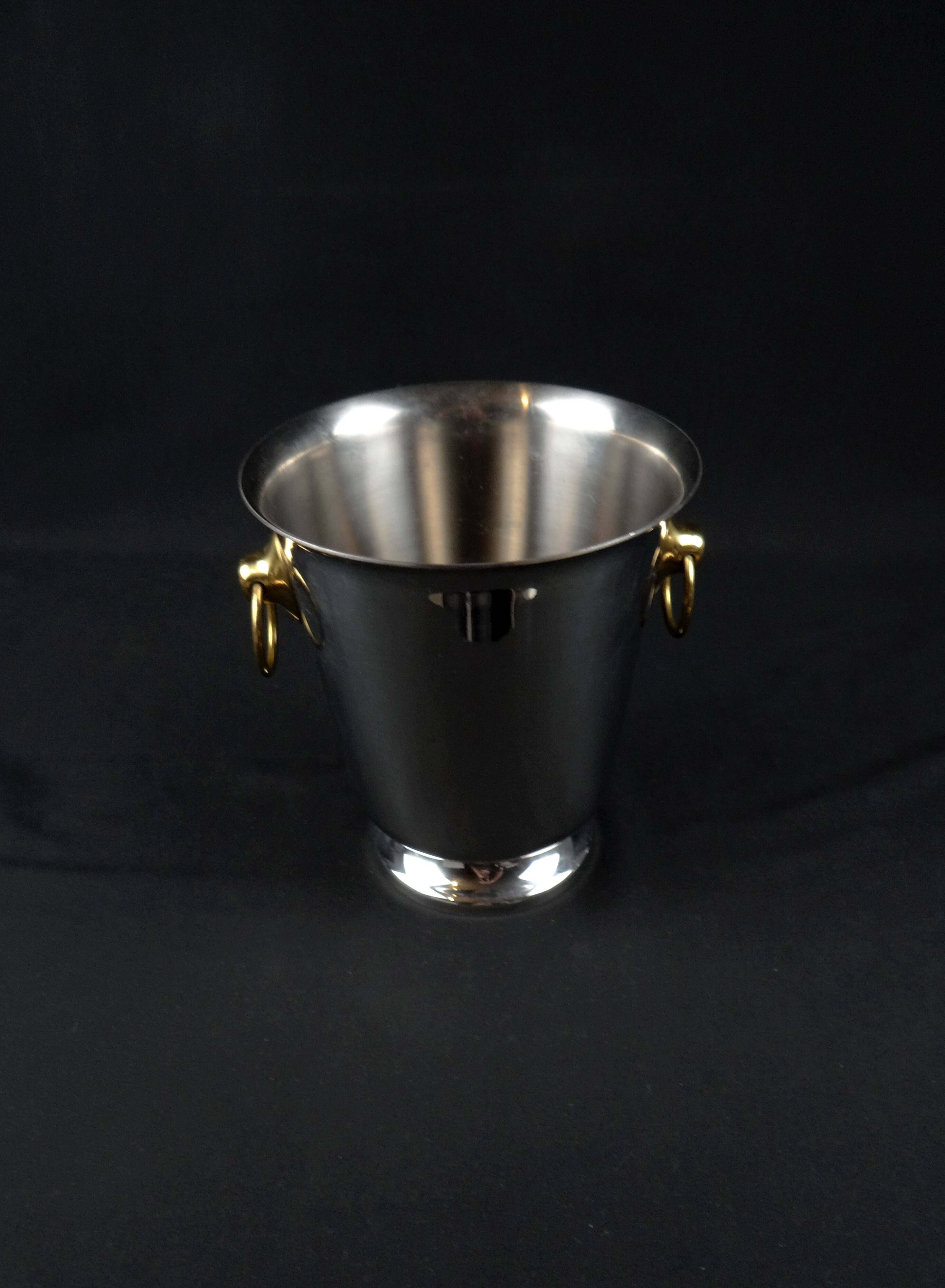 Vintage 80s silver and gold stainless steel champagne bucket by Létang Rémy