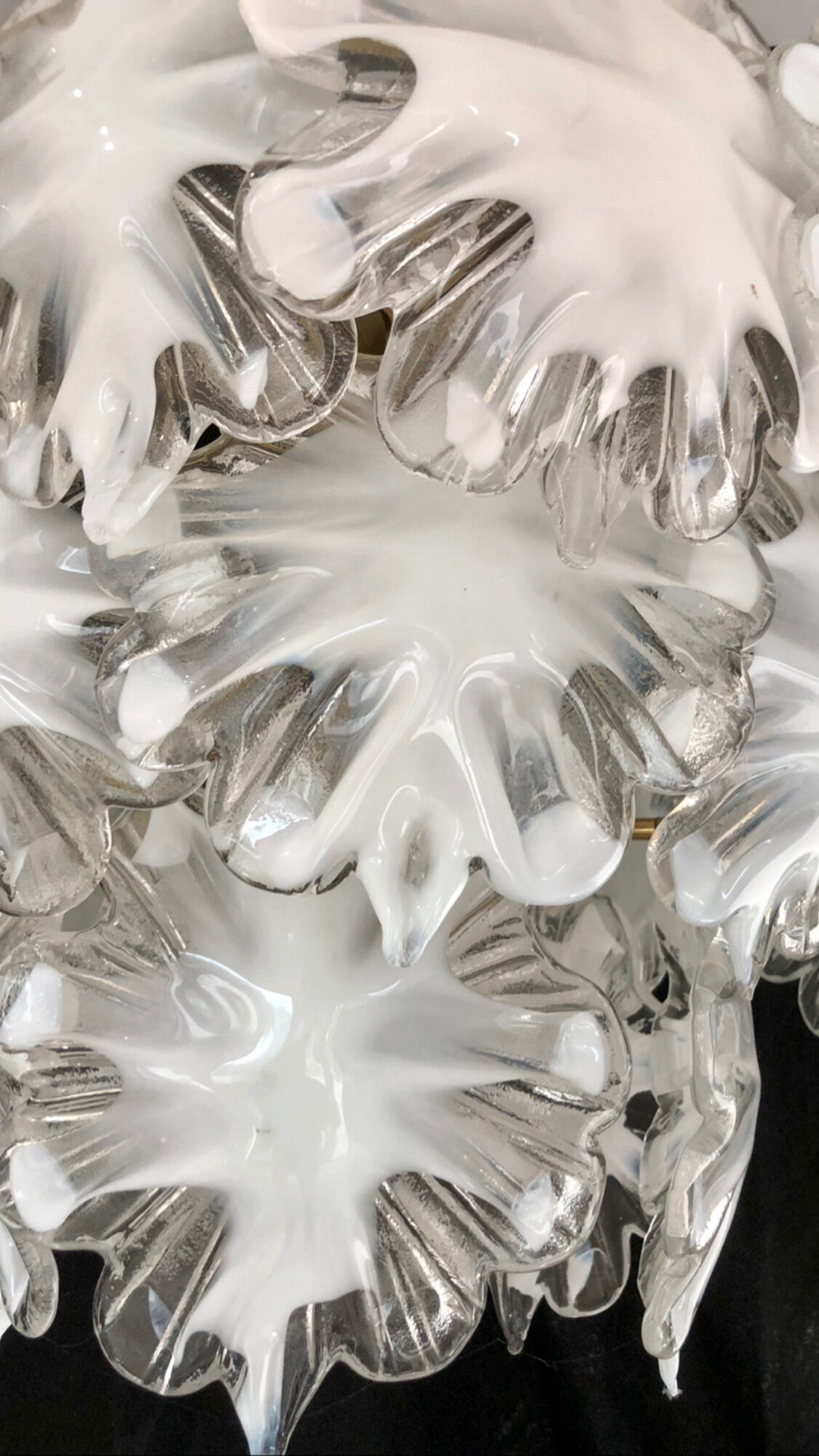 Mazzega glass white chandelier