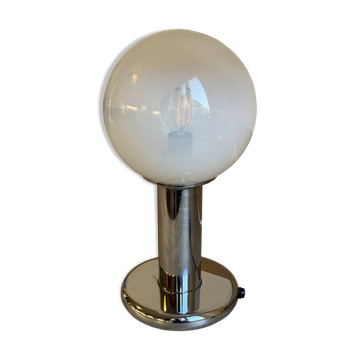 Lampe à poser targetti en chrome et verre transparent/blanc