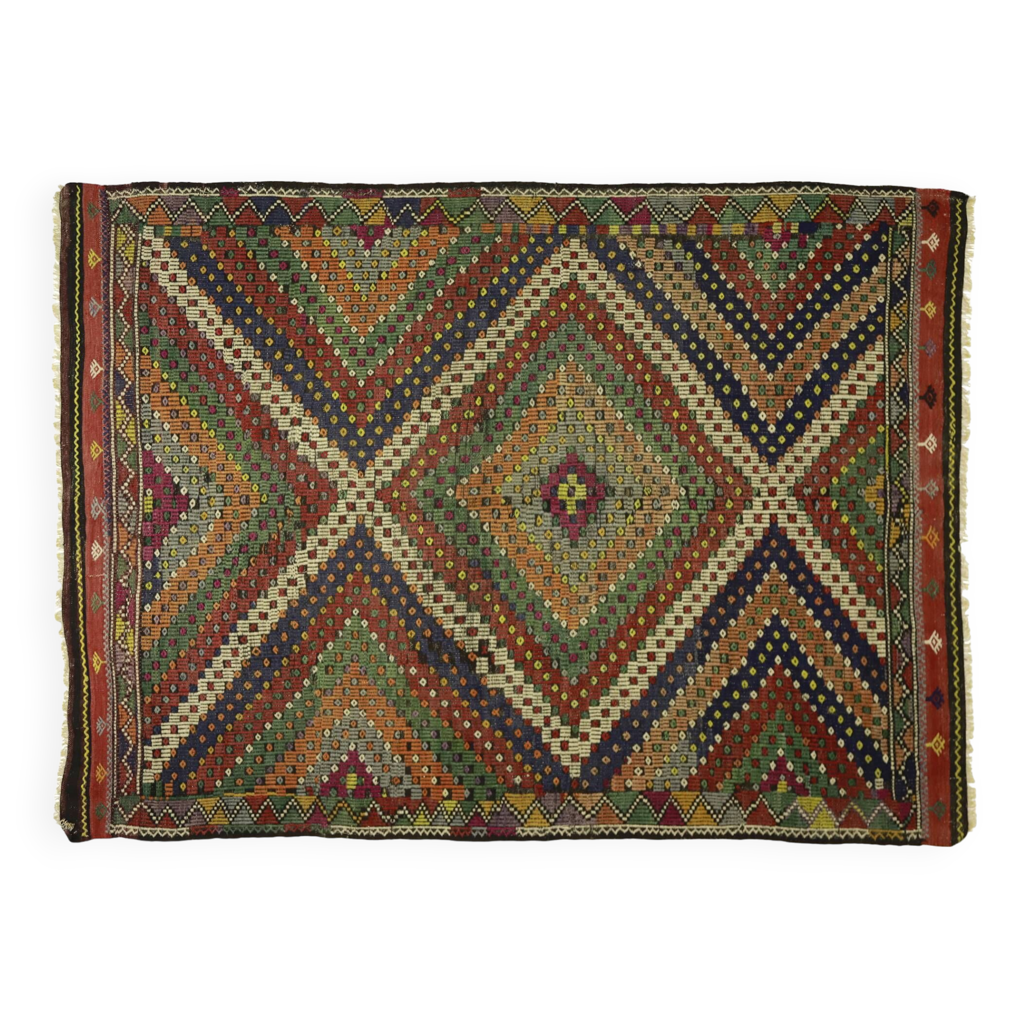 Area kilim rug ,vintage wool turkish handknotted kilim, 247 cmx 175 cm rug