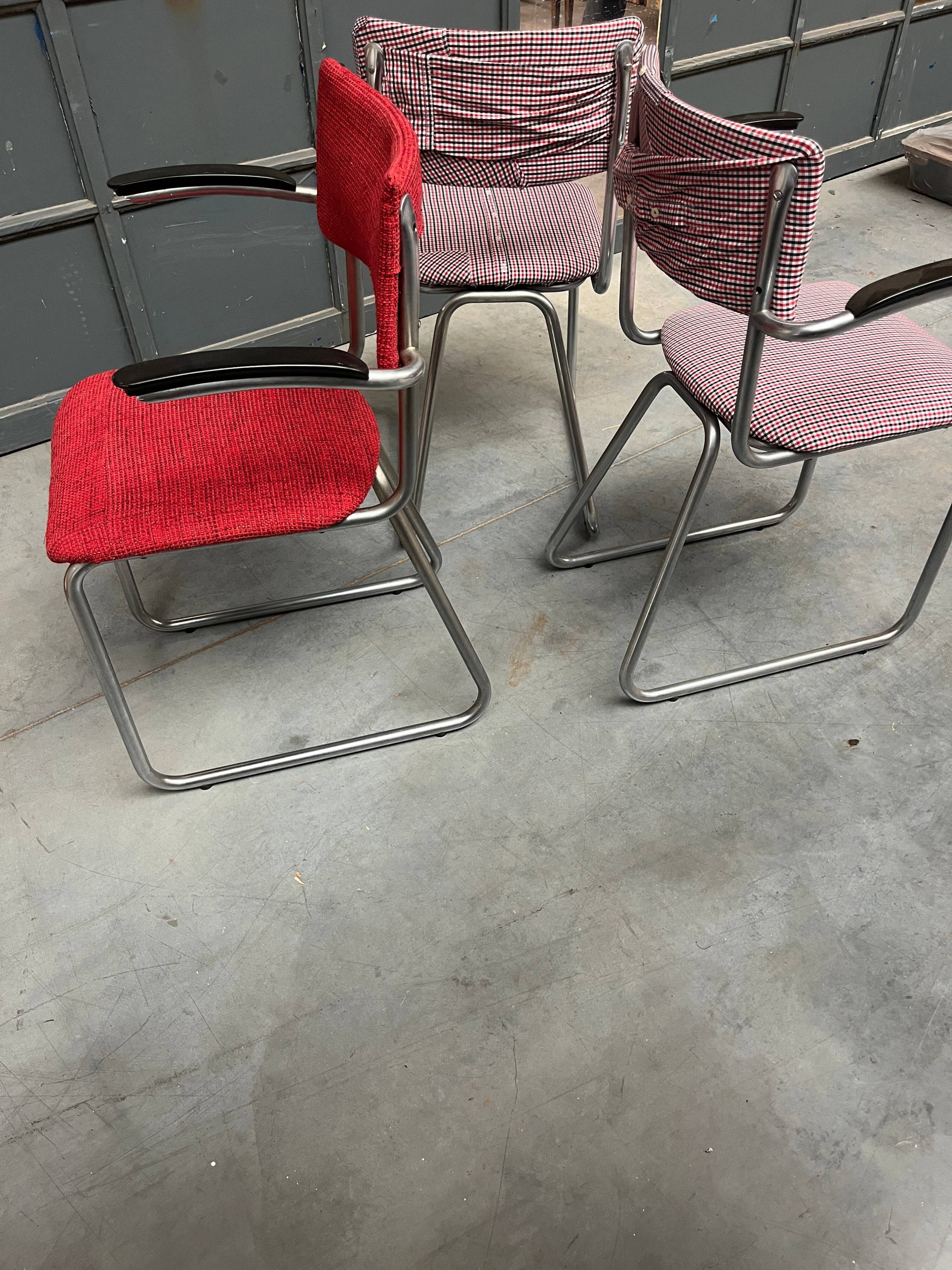 Set of 3 vintage cantilever chairs reupholstered.