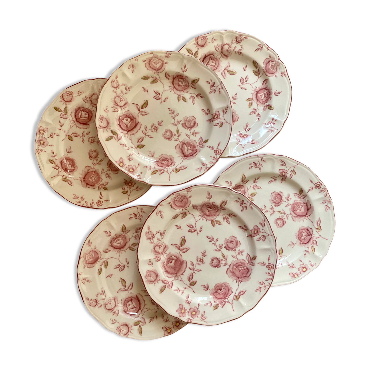 6 dessert plates Tablemates decorated with pink flowers