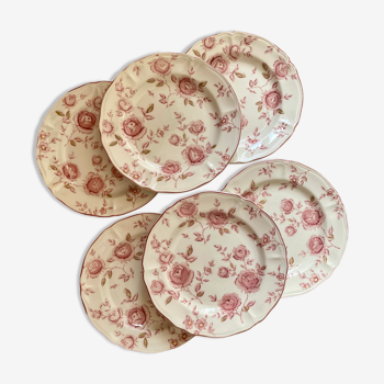 6 dessert plates Tablemates decorated with pink flowers