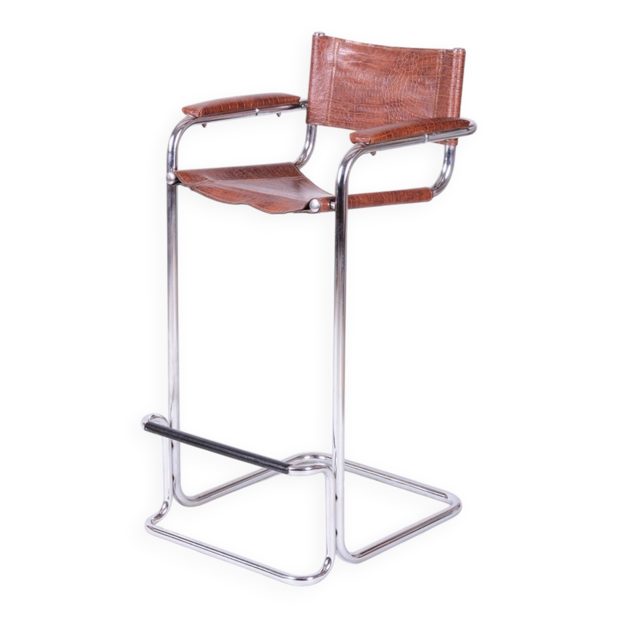 Bauhaus Bar Chair in Chromed Steel and Faux Leather, Germany, 1970s