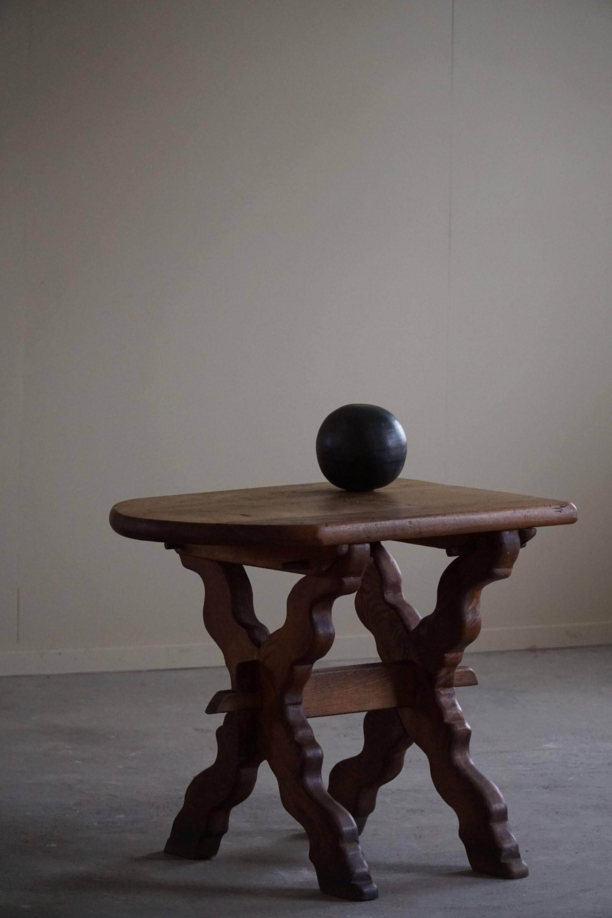 Brutalist oak desk from the mid-century, made in France in the 1950s.