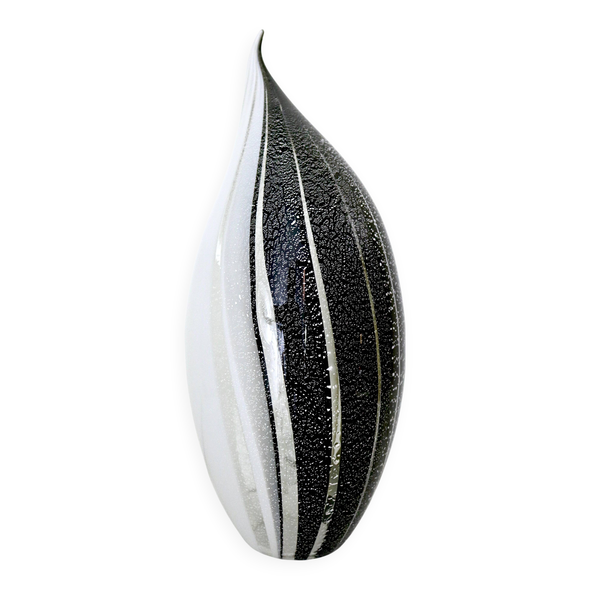 Lampe de table en verre de Murano, motif pingouin noir et blanc, avec paillettes argentées, Italie