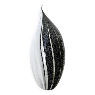 Black and White Penguin Murano Glass Table Lamp with Silver Flakes, Italy