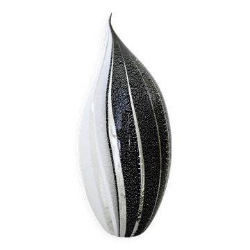Black and White Penguin Murano Glass Table Lamp with Silver Flakes, Italy