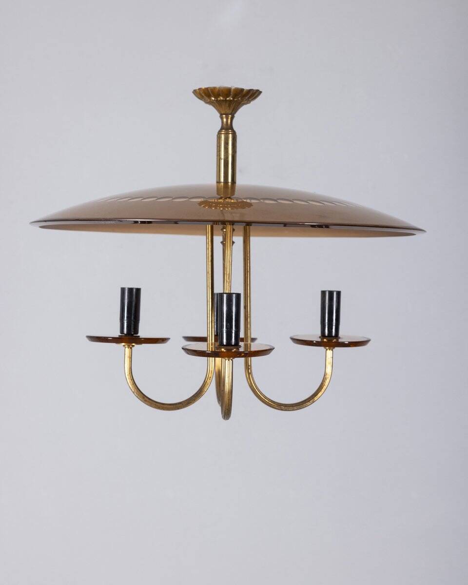 Vintage 1950s Italian-design brass and pink glass chandelier