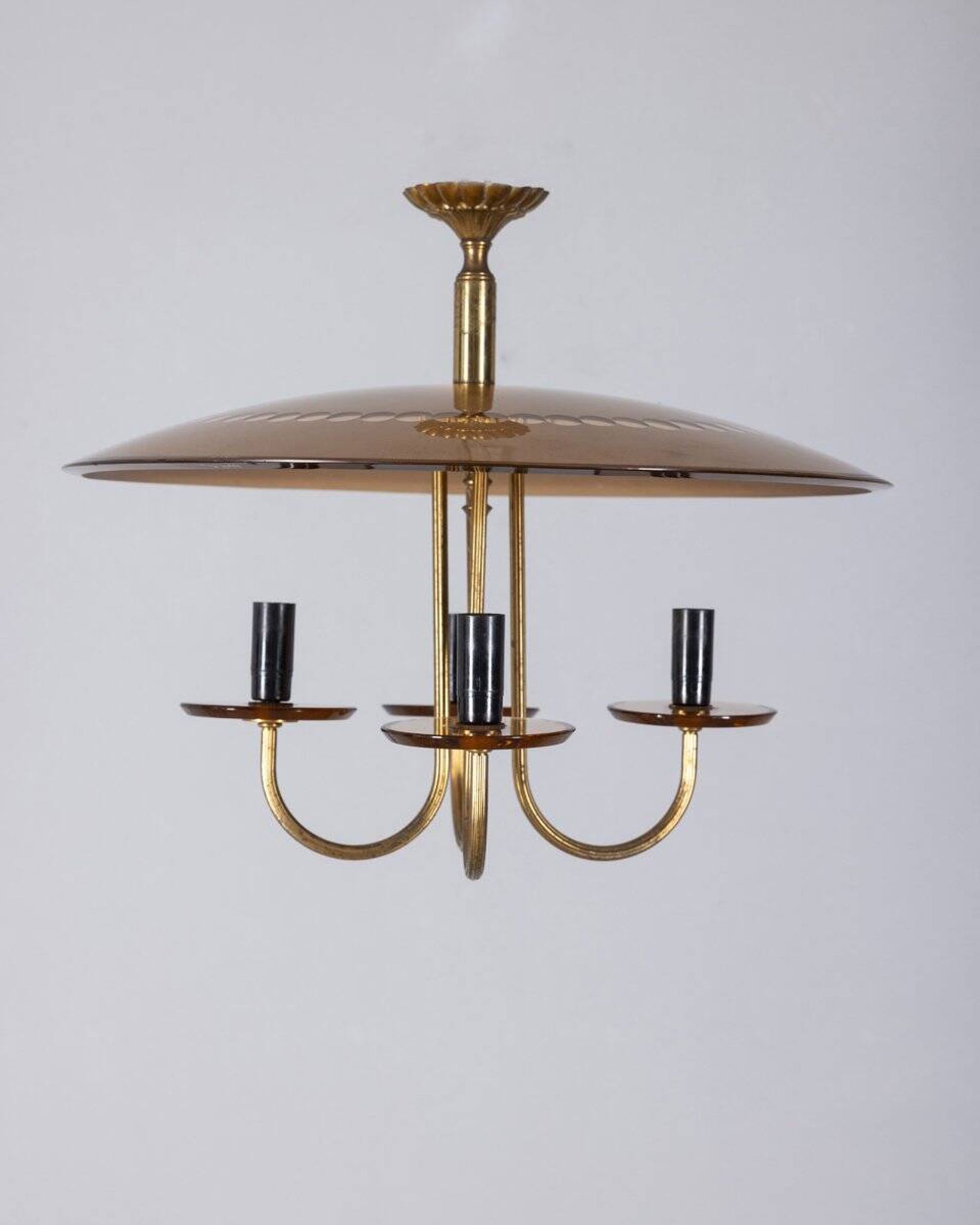 Vintage 1950s Italian-design brass and pink glass chandelier