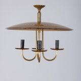 Vintage 1950s Italian-design brass and pink glass chandelier