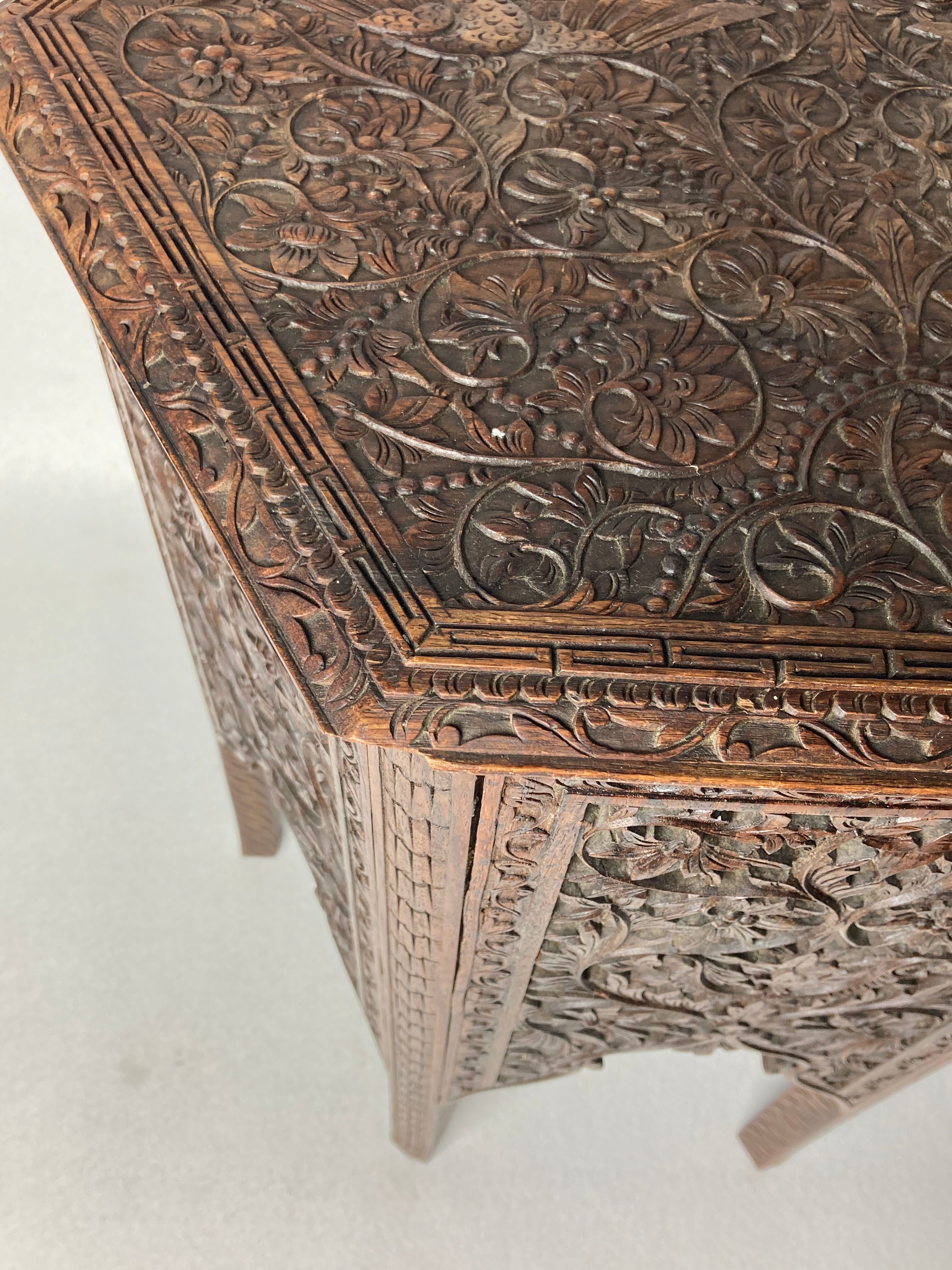 Antique 19th century burmese hand carved side or end table