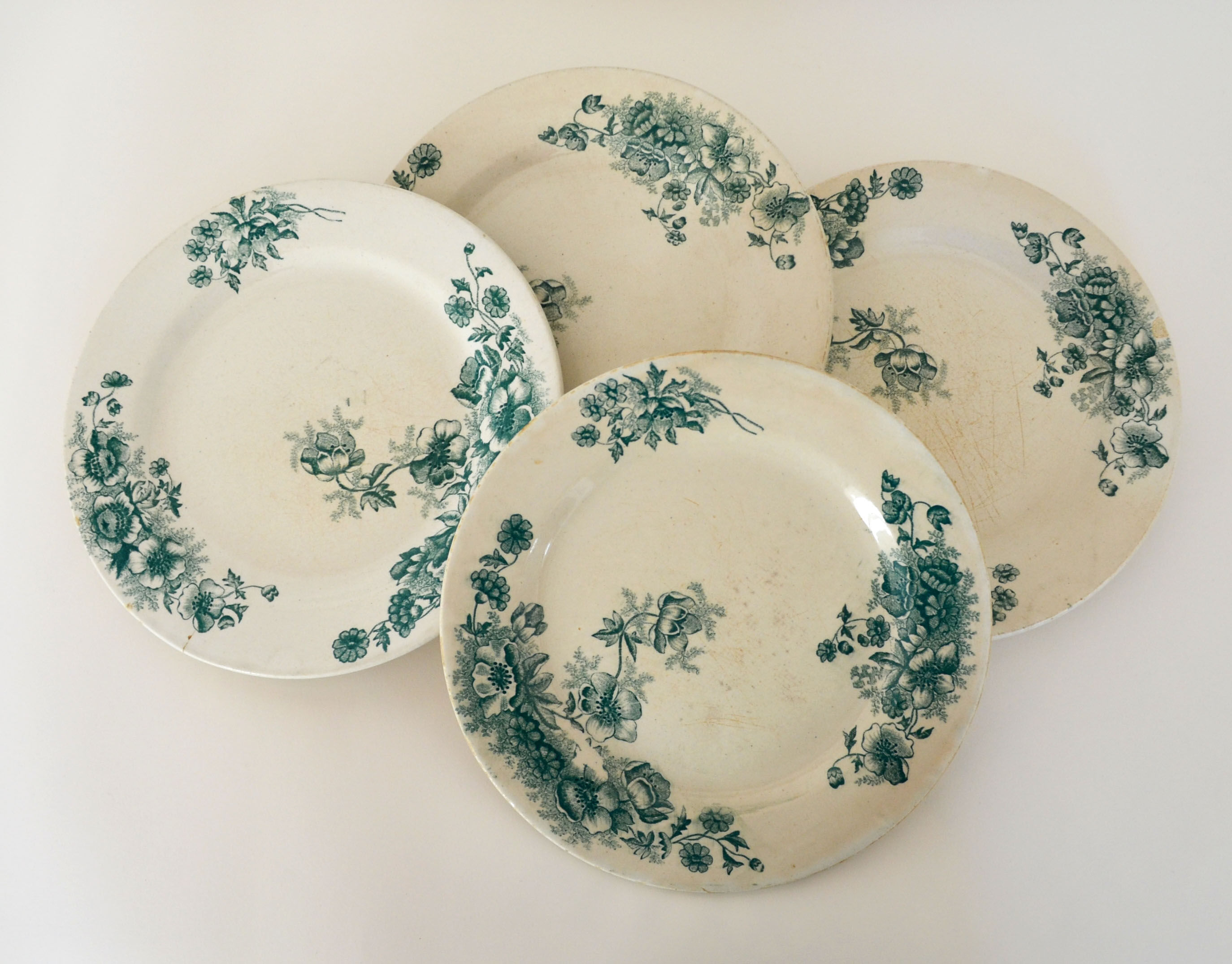 4 flat plates "Anemones" iron earth
