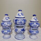3 Delft style earthenware spice jars or apothecary pots