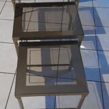 Set of 3 vintage smoked glass nesting tables