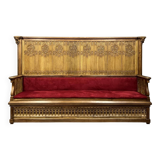Monumental Gothic style bench in solid oak and patinated plaster circa 1800 / length 282 cm