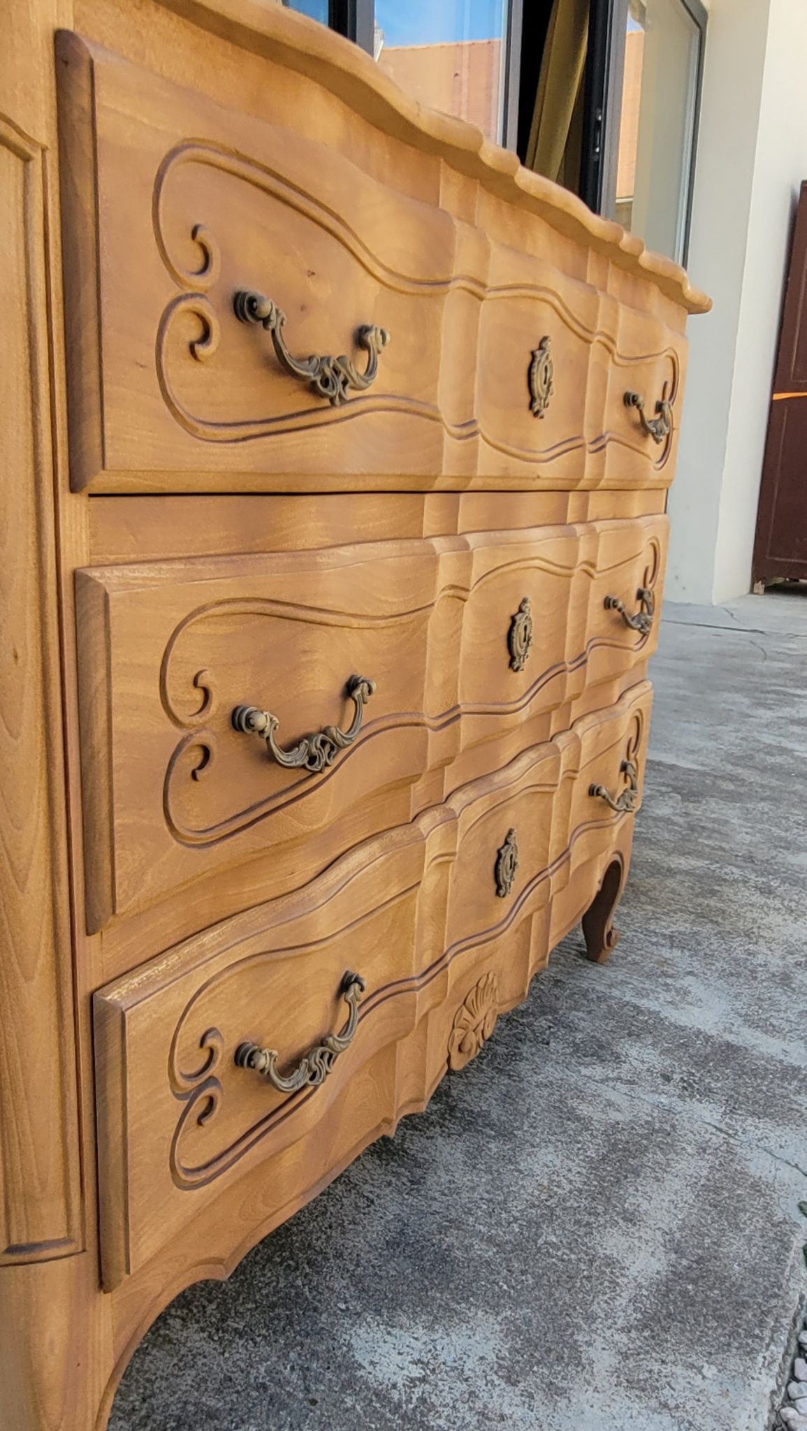 Louis xv style chest of drawers in pickled cherry